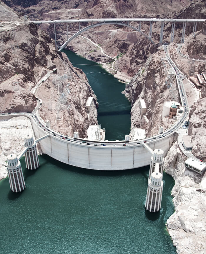 A dam in Nevada from overhead.