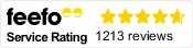 Feefo Rating 4.7 stars 1213 reviews.