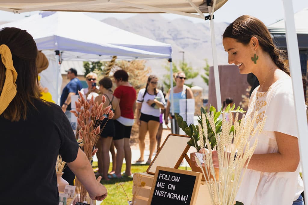 A booth is a set up at a farmers' market