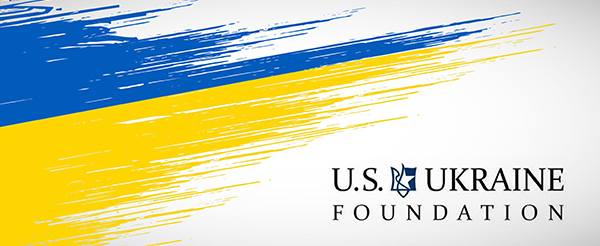 US Ukraine Foundation Logo on a Ukranian flag background.