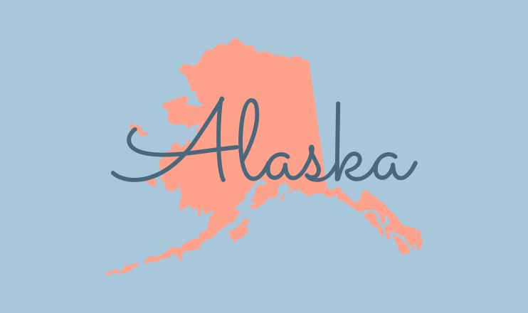 The name "Alaska" over a graphic of the state on a blue background.
