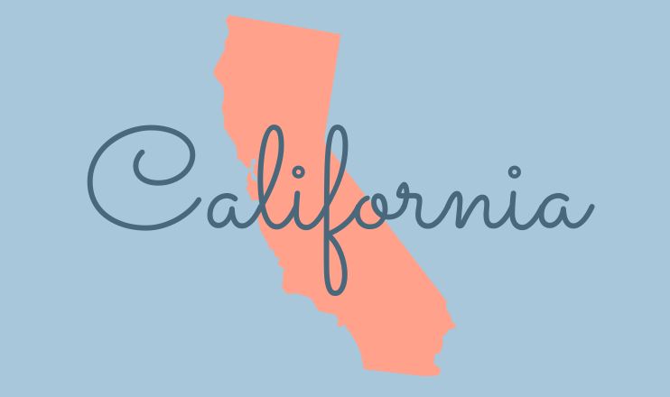 The name "California" over a graphic of the state on a blue background.
