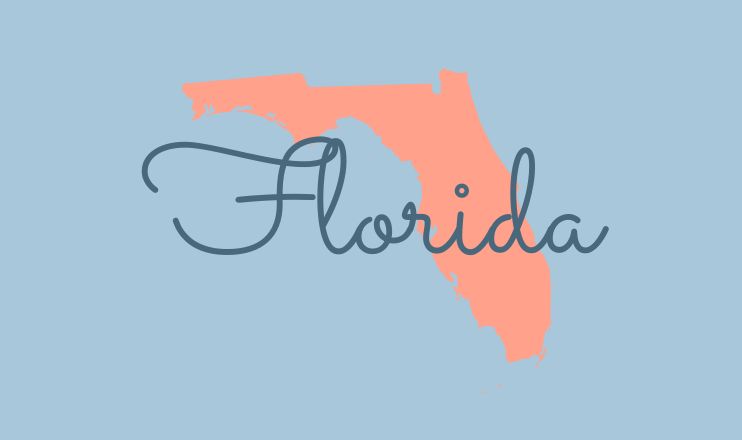 The name "Florida" over a graphic of the state on a blue background.