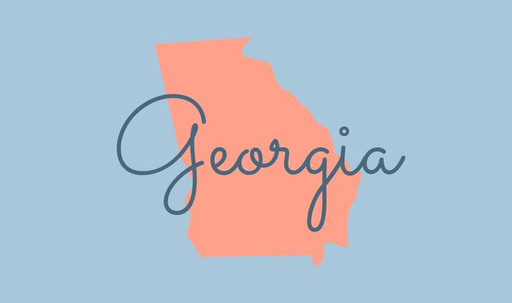 The name "Georgia" over a graphic of the state on a blue background.