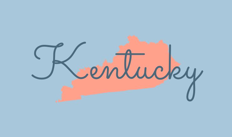 The name "Kentucky" over a graphic of the state on a blue background.