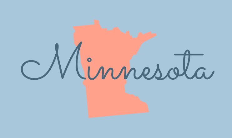 The name "Minnesota" over a graphic of the state on a blue background.
