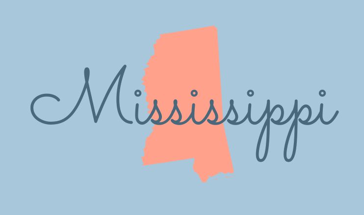 The name "Mississippi" over a graphic of the state on a blue background.