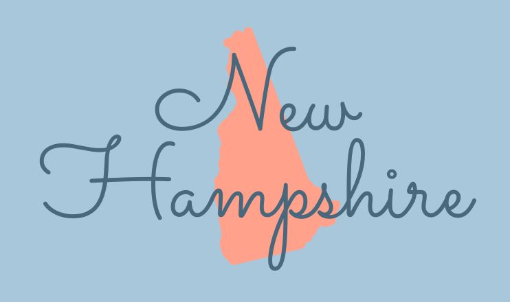 The name "New Hampshire" over a graphic of the state on a blue background.