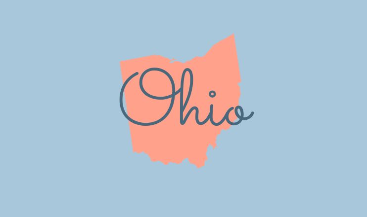 The name "Ohio" over a graphic of the state on a blue background.