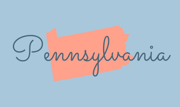 The name "Pennsylvania" over a graphic of the state on a blue background.