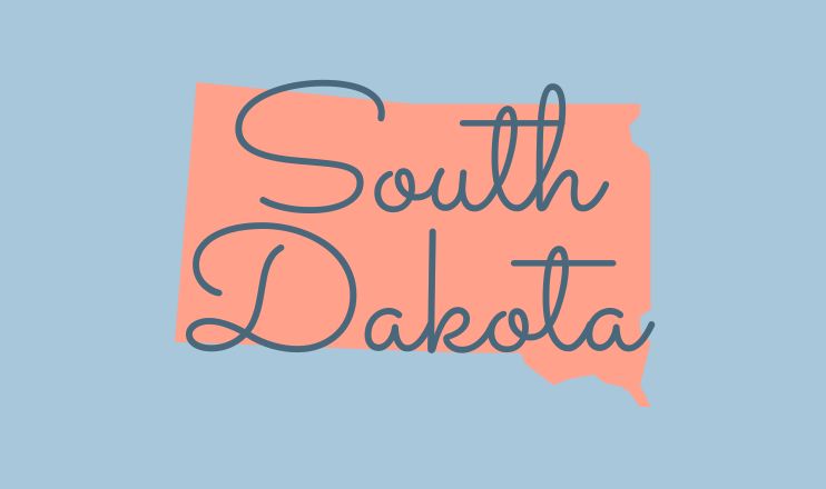 The name "South Dakota" over a graphic of the state on a blue background.