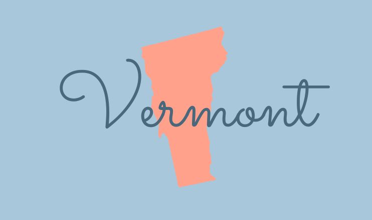 The name "Vermont" over a graphic of the state on a blue background.