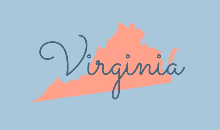 The name "Virginia" over a graphic of the state on a blue background.