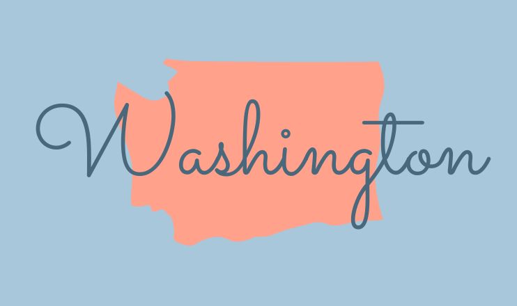 The name "Washington" over a graphic of the state on a blue background.