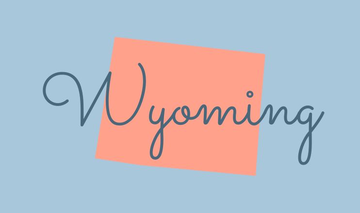 The name "Wyoming" over a graphic of the state on a blue background.