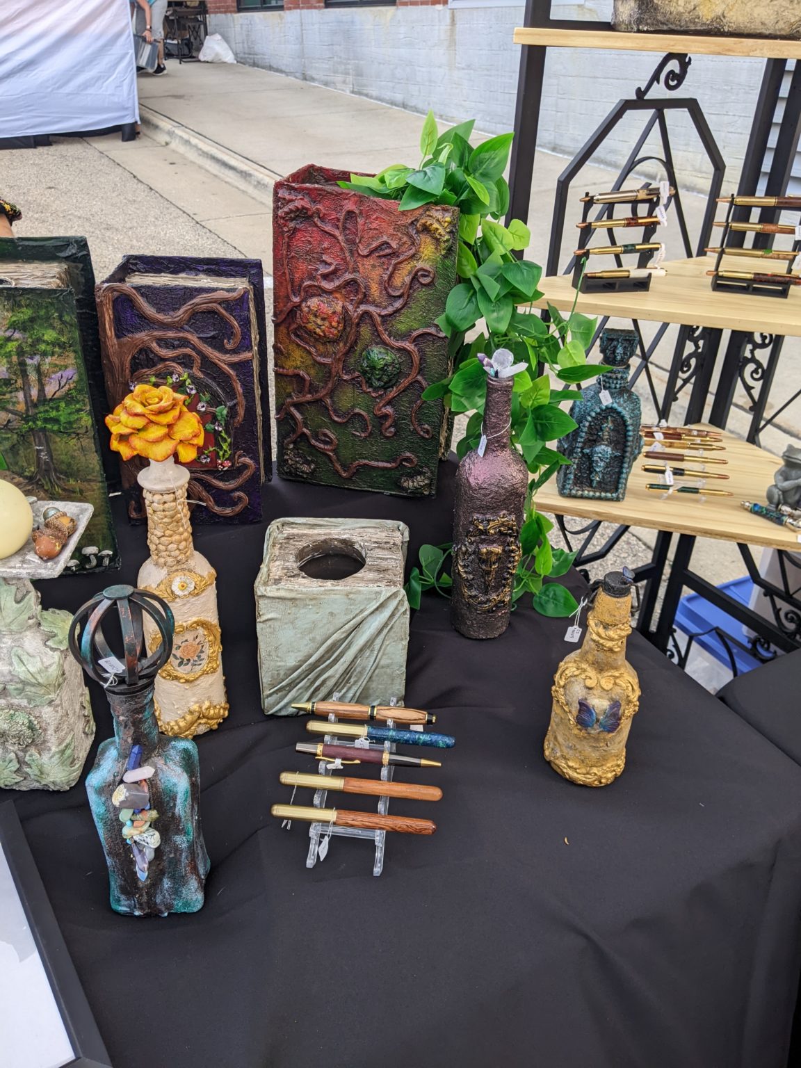 A close up shot of some of the handcrafted pens and vases Scott and Corinne create.