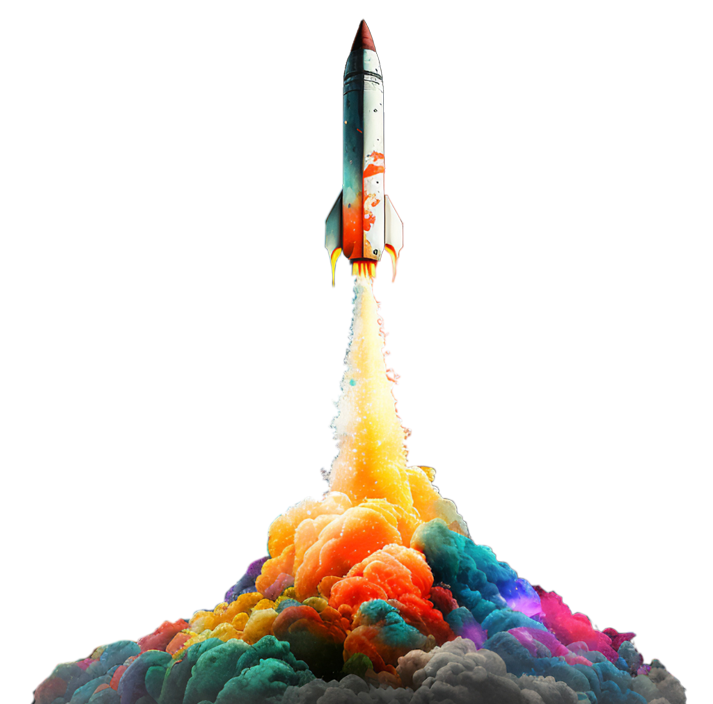 Colorful rocket blastoff.