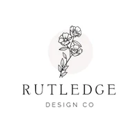 Line-art logo displaying a floral illustration with text that reads, "Rutledge Design Co."