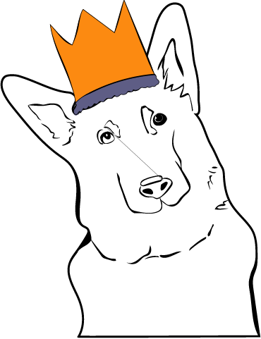 Illustration of dog wearing crown.